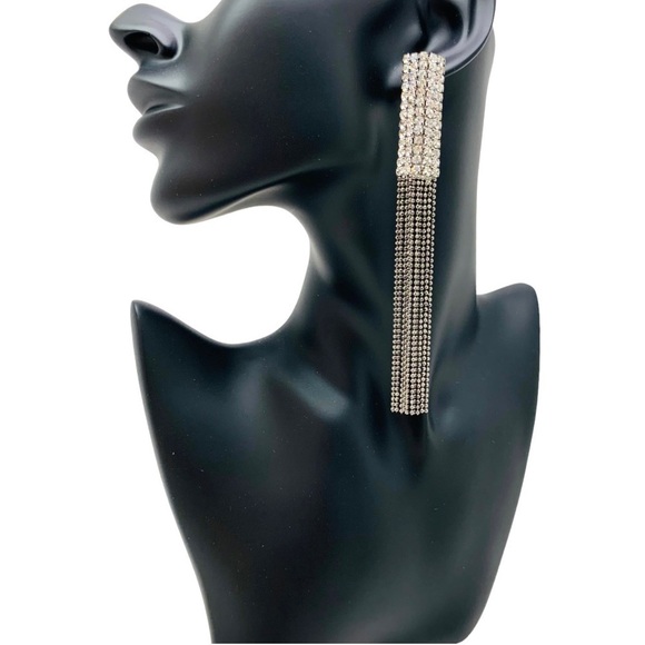 Chain Fringe Tassel Statement Earrings Embellished With Rhinestones For Women - Picture 1 of 7